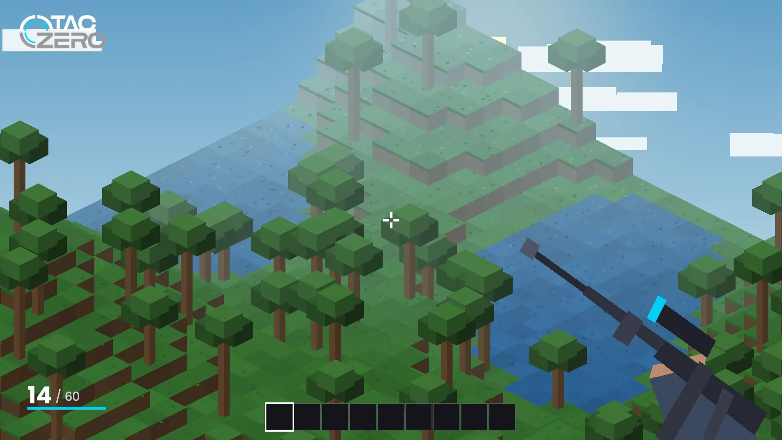 Forest Minecraft world with a TACZ rifle in first person view