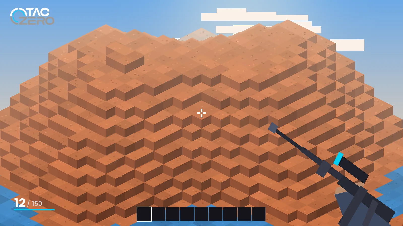 Mesa biome in Minecraft with a TACZ rifle and hotbar visible