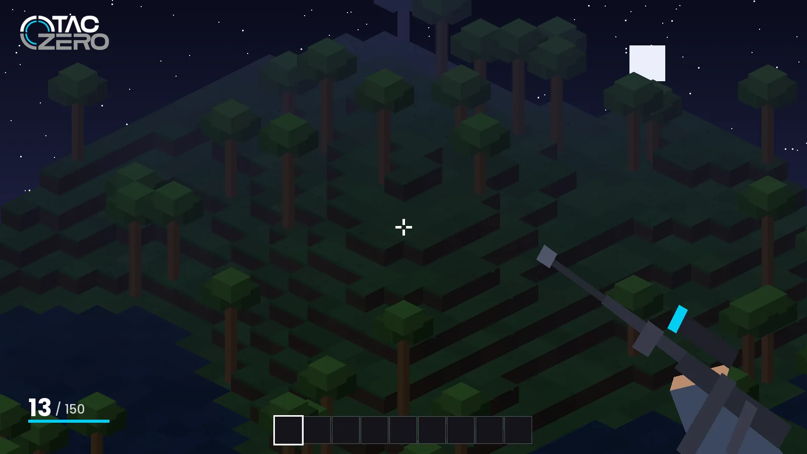 Night-time Minecraft landscape in first person with a TACZ rifle