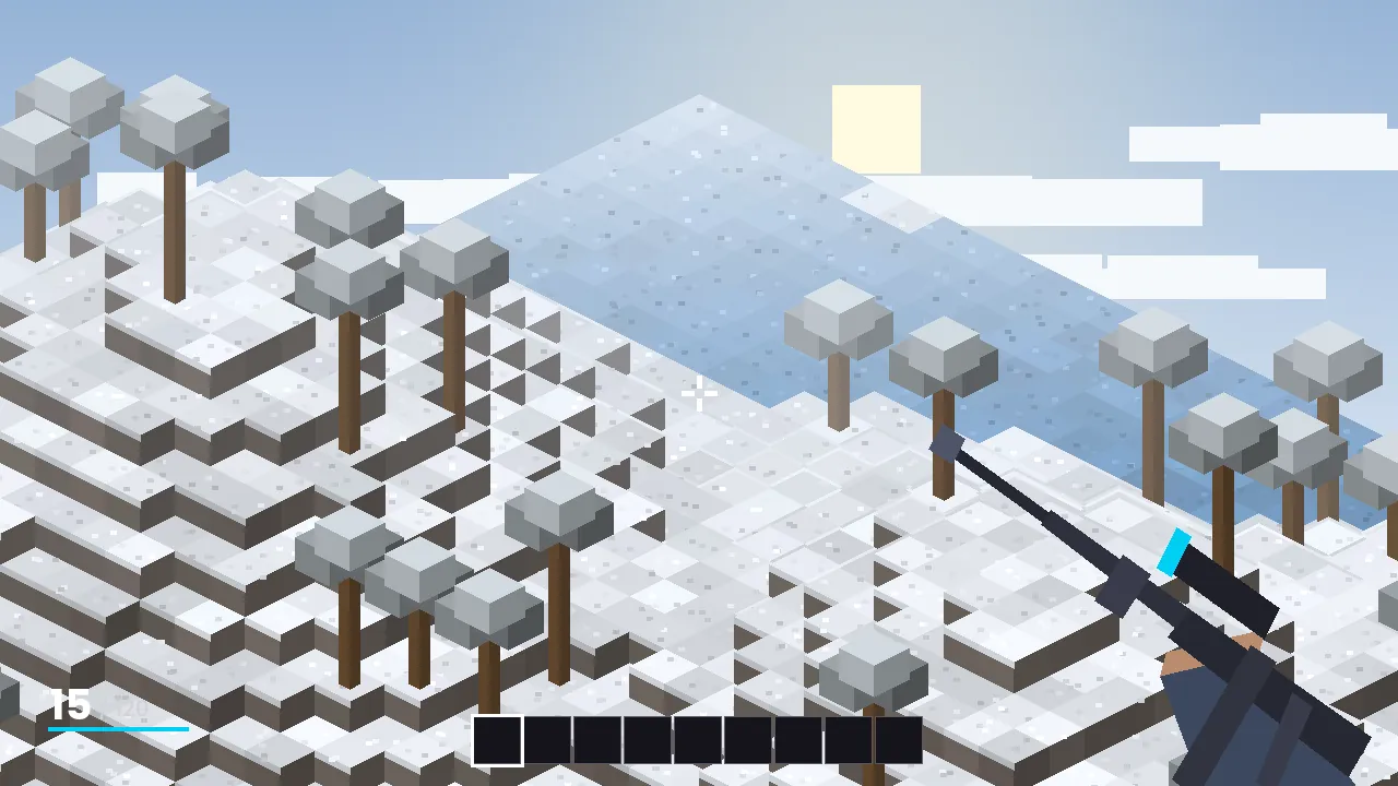 Snowy biome with a TACZ weapon in first person