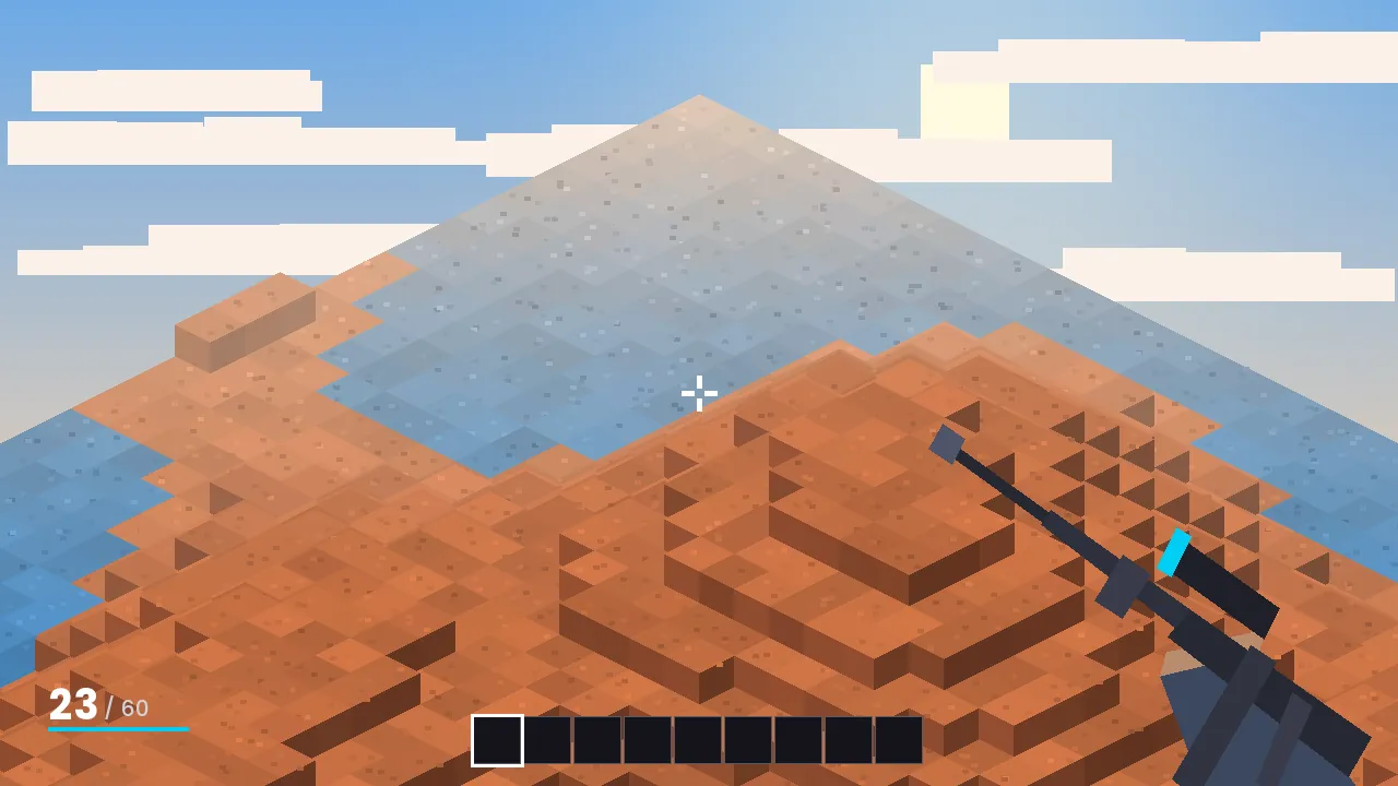 Mesa biome terrain with a TACZ gun and hotbar
