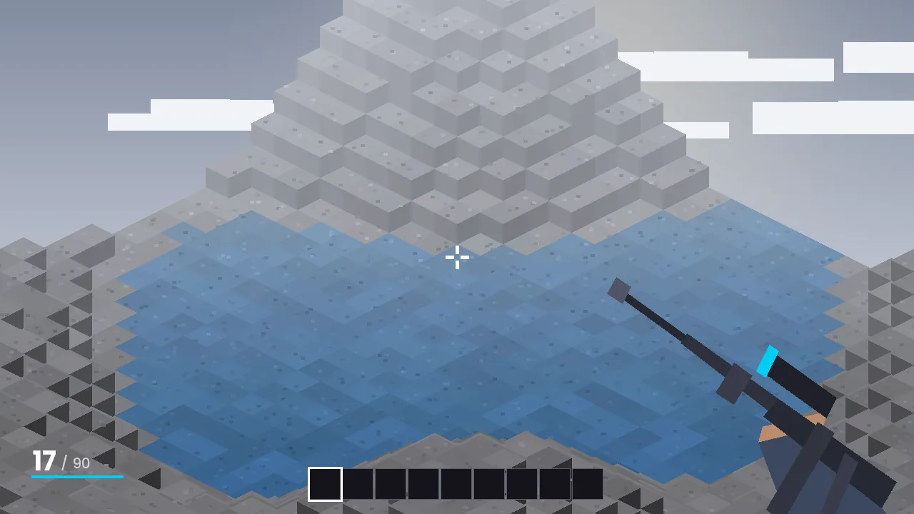 Stone terrain and water with a TACZ weapon raised